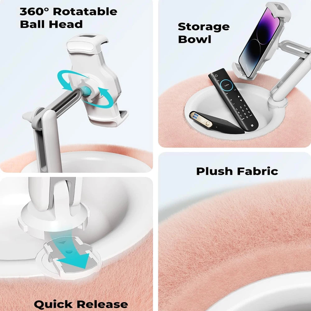 Fluffy Snack Bowl and Phone Holder Grey White Green Pink - Sweet Cinema