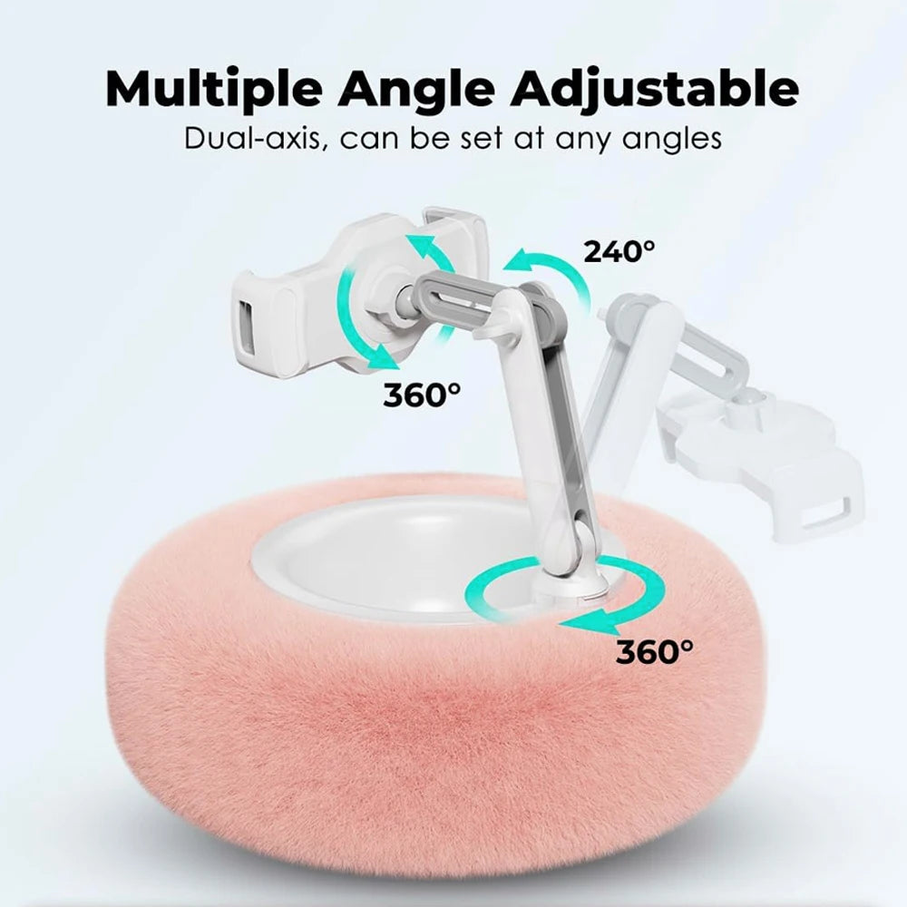 Fluffy Snack Bowl and Phone Holder Grey White Green Pink - Sweet Cinema